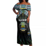 Personalized Gabon Roots Off Shoulder Maxi Dress African Pride in Fingerprint and Tribal Colors