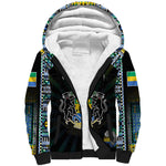 Personalized Gabon Roots Sherpa Hoodie African Pride in Fingerprint and Tribal Colors