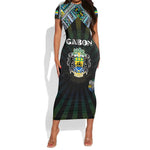 Personalized Gabon Roots Short Sleeve Bodycon Dress African Pride in Fingerprint and Tribal Colors
