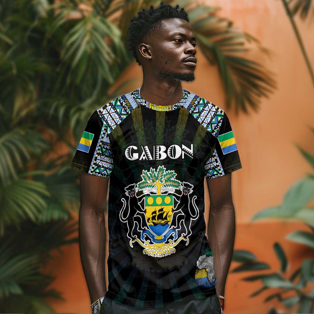 Personalized Gabon Roots T shirt African Pride in Fingerprint and Tribal Colors