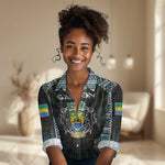 Personalized Gabon Roots Women Casual Shirt African Pride in Fingerprint and Tribal Colors