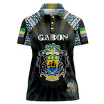Personalized Gabon Roots Women Polo Shirt African Pride in Fingerprint and Tribal Colors