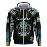 Personalized Gabon Roots Zip Hoodie African Pride in Fingerprint and Tribal Colors
