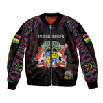 Personalized Mauritius Roots Bomber Jacket African Pride in Fingerprint and Tribal Colors