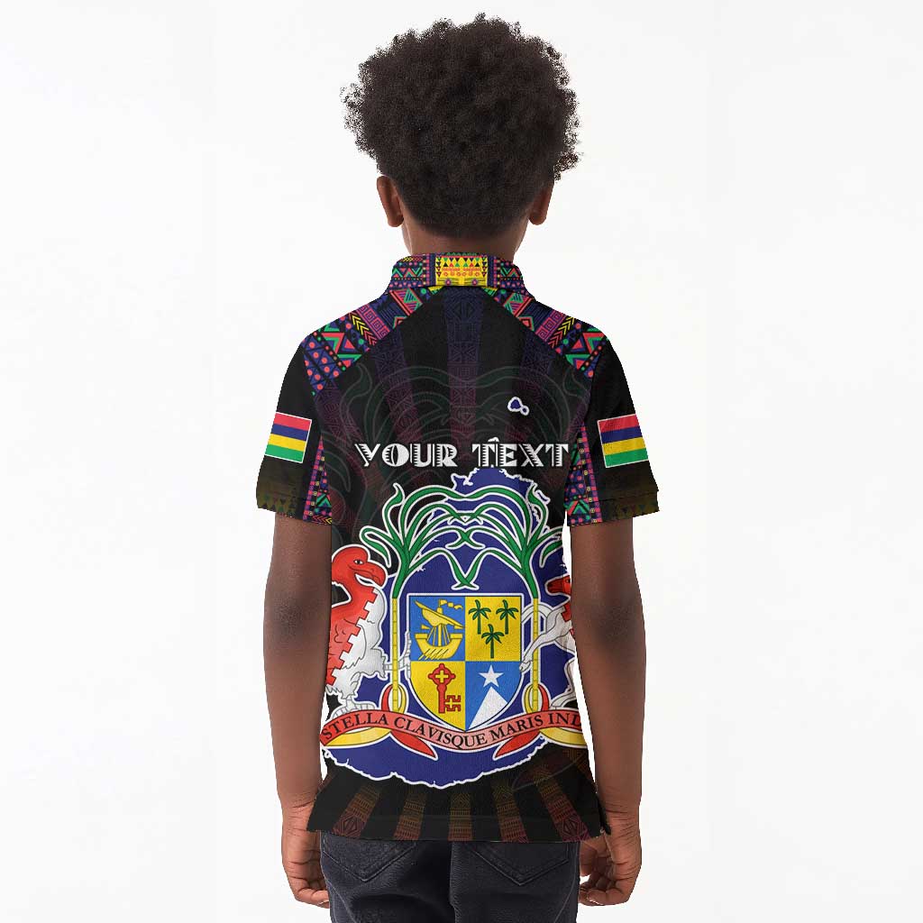 Personalized Mauritius Roots Kid Polo Shirt African Pride in Fingerprint and Tribal Colors