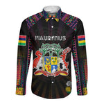 Personalized Mauritius Roots Long Sleeve Button Shirt African Pride in Fingerprint and Tribal Colors