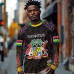 Personalized Mauritius Roots Long Sleeve Shirt African Pride in Fingerprint and Tribal Colors