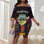Personalized Mauritius Roots Off Shoulder Short Dress African Pride in Fingerprint and Tribal Colors