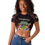 Personalized Mauritius Roots Raglan Cropped T shirt African Pride in Fingerprint and Tribal Colors