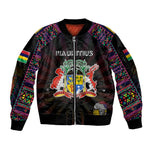 Personalized Mauritius Roots Sleeve Zip Bomber Jacket African Pride in Fingerprint and Tribal Colors