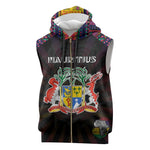 Personalized Mauritius Roots Sleeveless Zip Hoodie African Pride in Fingerprint and Tribal Colors - African Pride