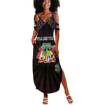 Personalized Mauritius Roots Summer Maxi Dress African Pride in Fingerprint and Tribal Colors
