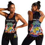 Personalized Mauritius Roots Women Racerback Tank African Pride in Fingerprint and Tribal Colors