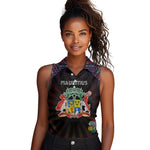Personalized Mauritius Roots Women Sleeveless Polo Shirt African Pride in Fingerprint and Tribal Colors