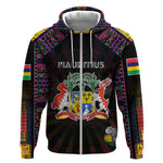 Personalized Mauritius Roots Zip Hoodie African Pride in Fingerprint and Tribal Colors