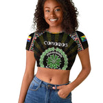 Personalized Comoros Roots Raglan Cropped T shirt African Pride in Fingerprint and Tribal Colors