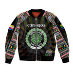 Personalized Comoros Roots Sleeve Zip Bomber Jacket African Pride in Fingerprint and Tribal Colors