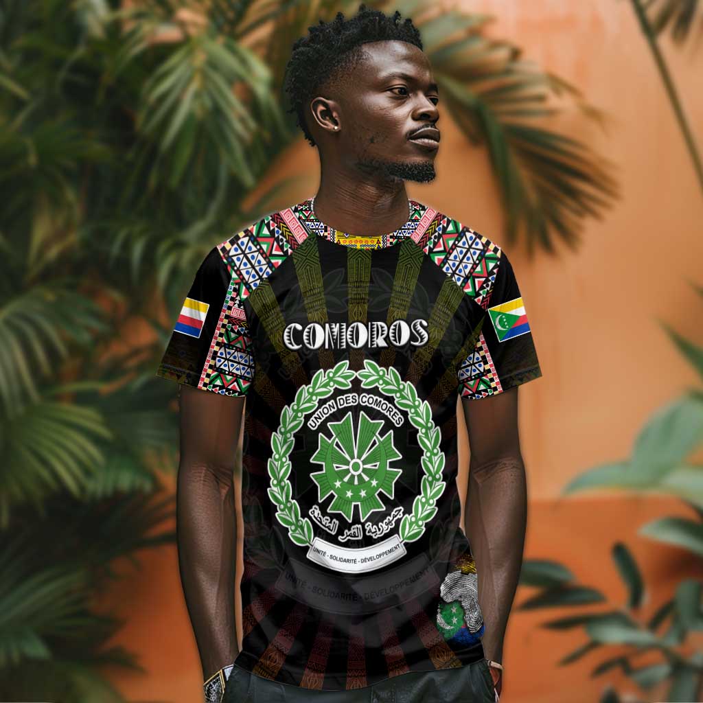 Personalized Comoros Roots T shirt African Pride in Fingerprint and Tribal Colors