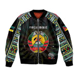 Personalized Mozambique Roots Bomber Jacket African Pride in Fingerprint and Tribal Colors