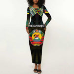 Personalized Mozambique Roots Long Sleeve Bodycon Dress African Pride in Fingerprint and Tribal Colors