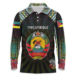 Personalized Mozambique Roots Long Sleeve Polo Shirt African Pride in Fingerprint and Tribal Colors