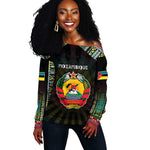 Personalized Mozambique Roots Off Shoulder Sweater African Pride in Fingerprint and Tribal Colors