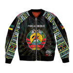 Personalized Mozambique Roots Sleeve Zip Bomber Jacket African Pride in Fingerprint and Tribal Colors