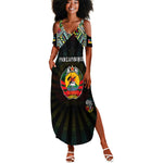 Personalized Mozambique Roots Summer Maxi Dress African Pride in Fingerprint and Tribal Colors