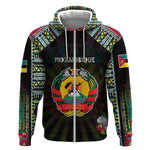 Personalized Mozambique Roots Zip Hoodie African Pride in Fingerprint and Tribal Colors