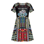 Personalized Seychelles Roots Kid Short Sleeve Dress African Pride in Fingerprint and Tribal Colors