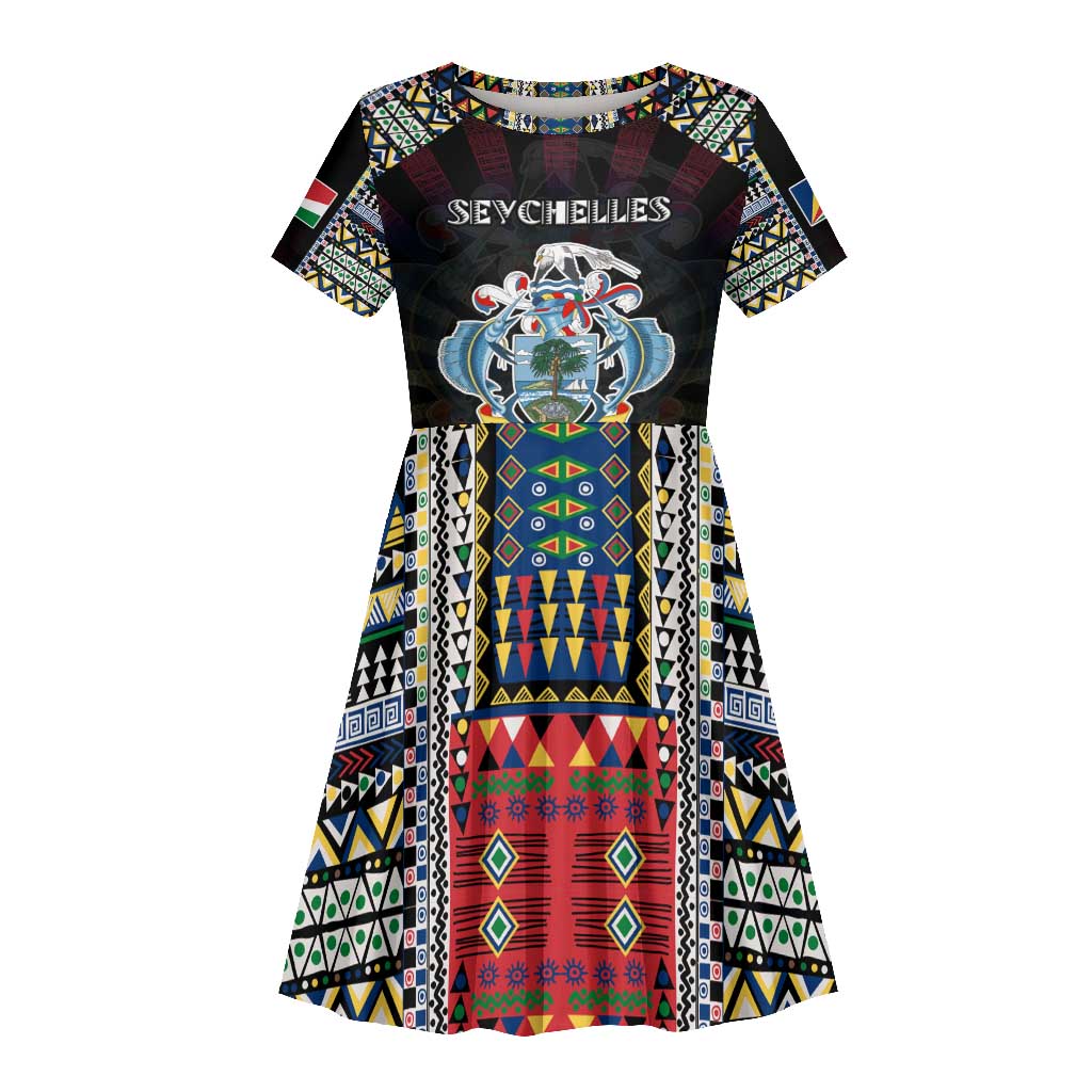 Personalized Seychelles Roots Kid Short Sleeve Dress African Pride in Fingerprint and Tribal Colors