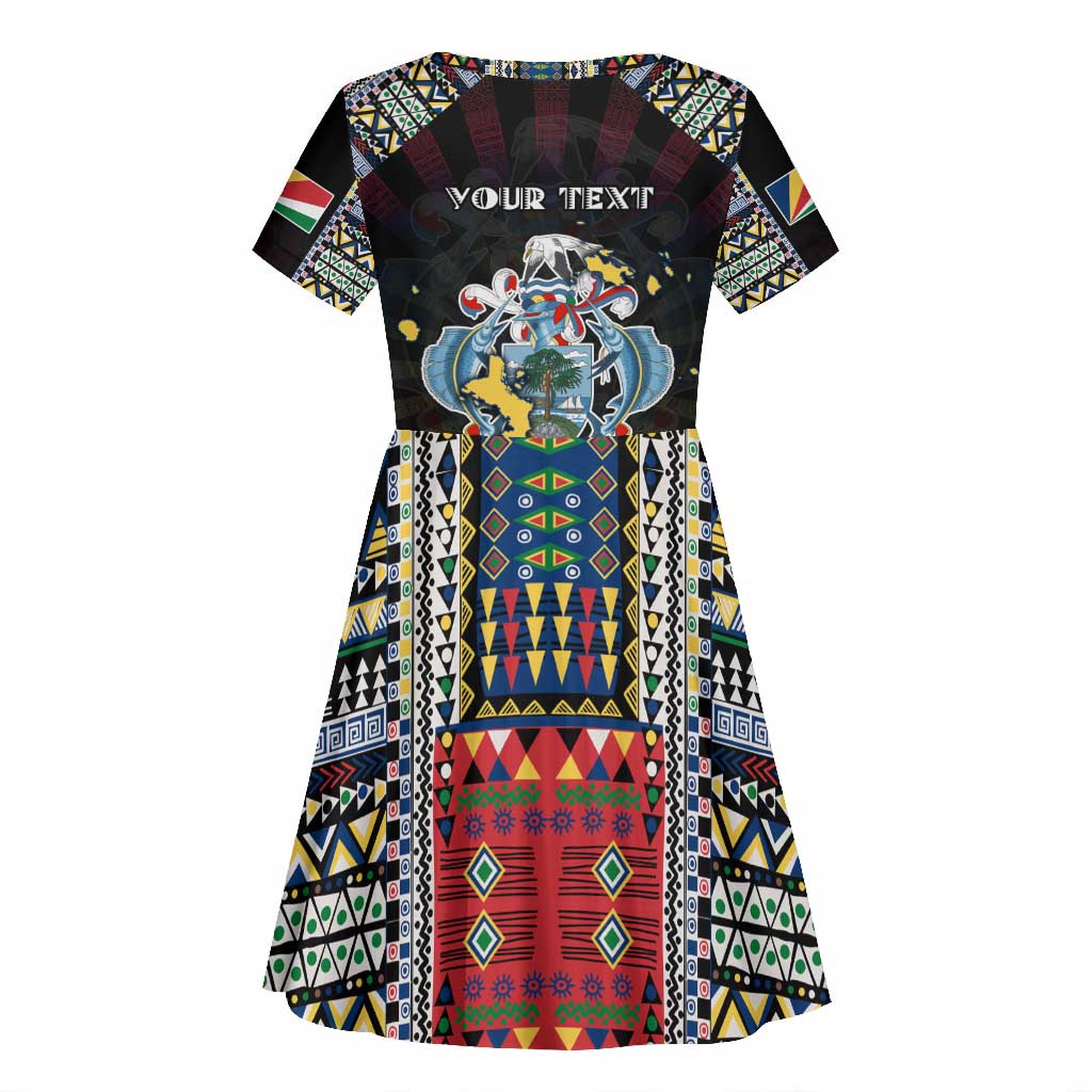 Personalized Seychelles Roots Kid Short Sleeve Dress African Pride in Fingerprint and Tribal Colors