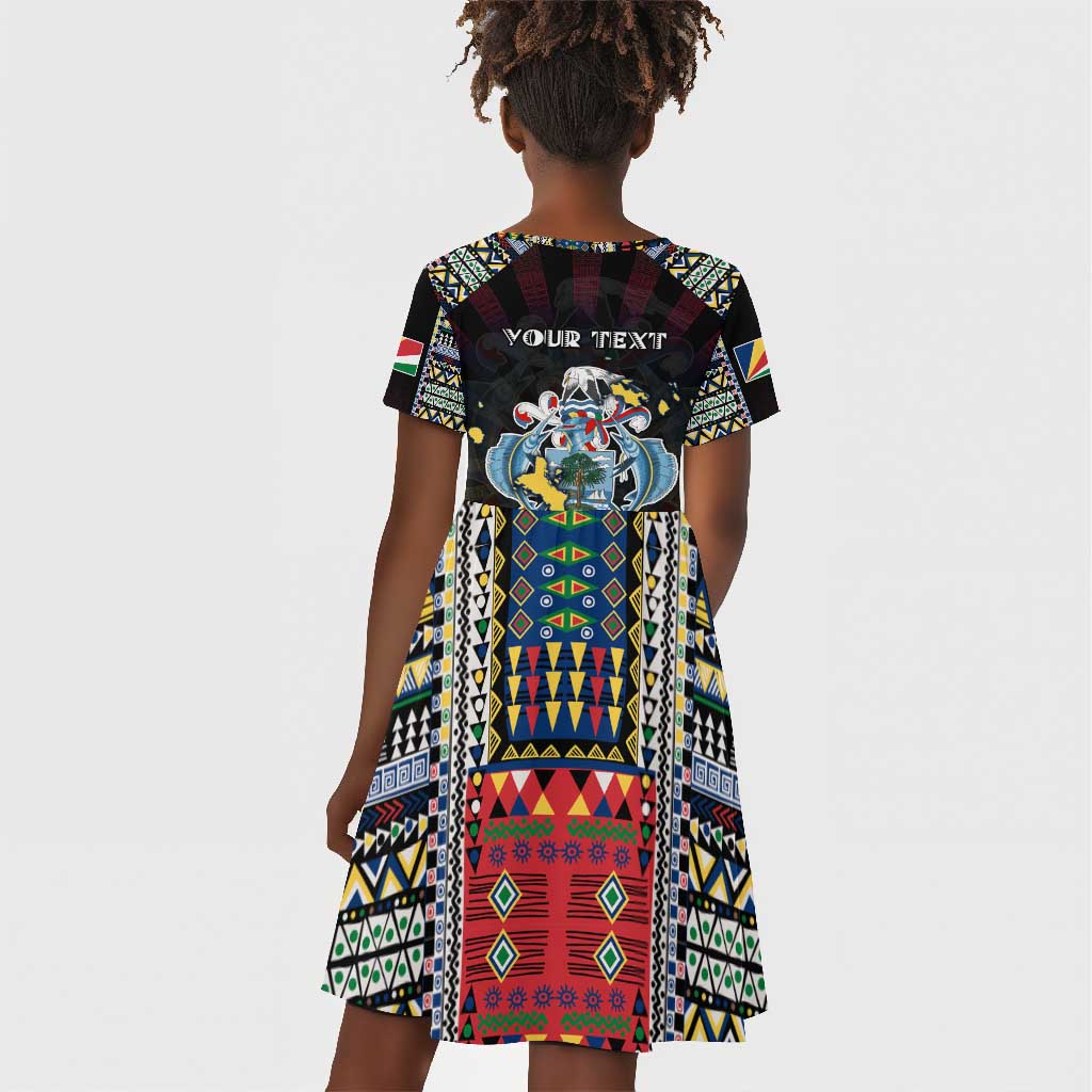 Personalized Seychelles Roots Kid Short Sleeve Dress African Pride in Fingerprint and Tribal Colors
