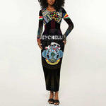 Personalized Seychelles Roots Long Sleeve Bodycon Dress African Pride in Fingerprint and Tribal Colors