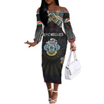 Personalized Seychelles Roots Off The Shoulder Long Sleeve Dress African Pride in Fingerprint and Tribal Colors