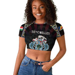 Personalized Seychelles Roots Raglan Cropped T shirt African Pride in Fingerprint and Tribal Colors