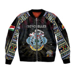 Personalized Seychelles Roots Sleeve Zip Bomber Jacket African Pride in Fingerprint and Tribal Colors