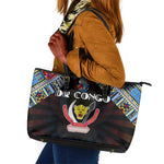 DR Congo Roots Leather Tote Bag African Pride in Fingerprint and Tribal Colors
