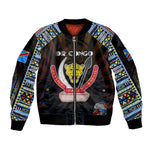 Personalized DR Congo Roots Sleeve Zip Bomber Jacket African Pride in Fingerprint and Tribal Colors