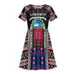 Personalized Liberia Roots Kid Short Sleeve Dress African Pride in Fingerprint and Tribal Colors