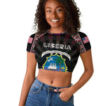 Personalized Liberia Roots Raglan Cropped T shirt African Pride in Fingerprint and Tribal Colors