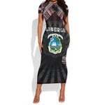 Personalized Liberia Roots Short Sleeve Bodycon Dress African Pride in Fingerprint and Tribal Colors