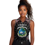 Personalized Liberia Roots Women Sleeveless Polo Shirt African Pride in Fingerprint and Tribal Colors