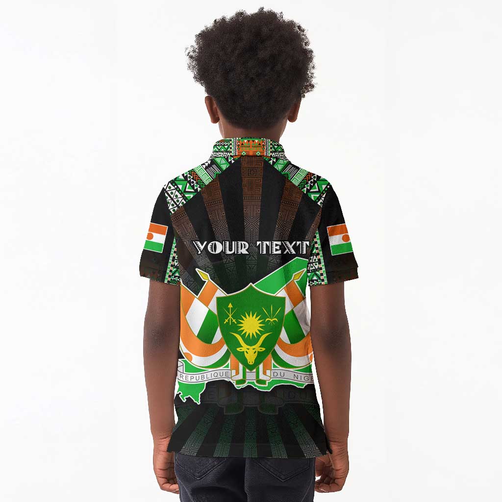 Personalized Niger Roots Kid Polo Shirt African Pride in Fingerprint and Tribal Colors