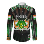 Personalized Niger Roots Long Sleeve Button Shirt African Pride in Fingerprint and Tribal Colors