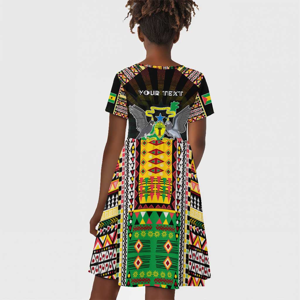 Personalized Sao Tome and Principe Roots Kid Short Sleeve Dress African Pride in Fingerprint and Tribal Colors