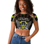 Personalized Sao Tome and Principe Roots Raglan Cropped T shirt African Pride in Fingerprint and Tribal Colors