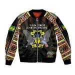 Personalized Sao Tome and Principe Roots Sleeve Zip Bomber Jacket African Pride in Fingerprint and Tribal Colors