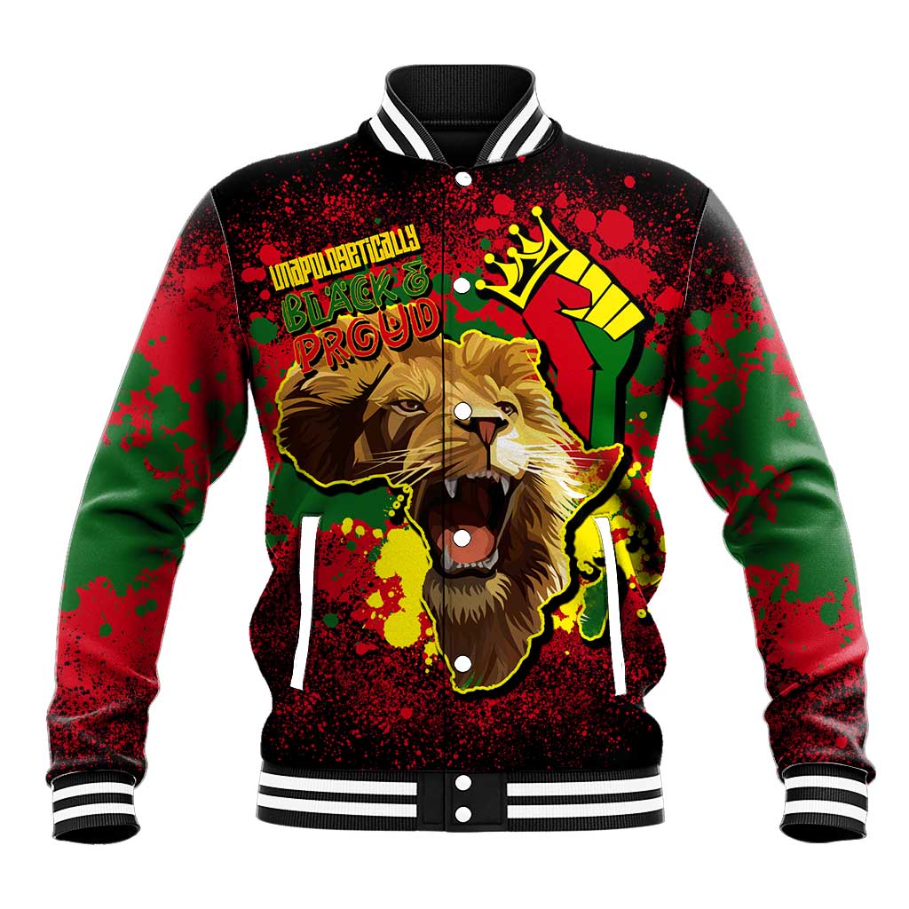 Unapologetically Black and Proud Baseball Jacket Africa Map with Lion DT02