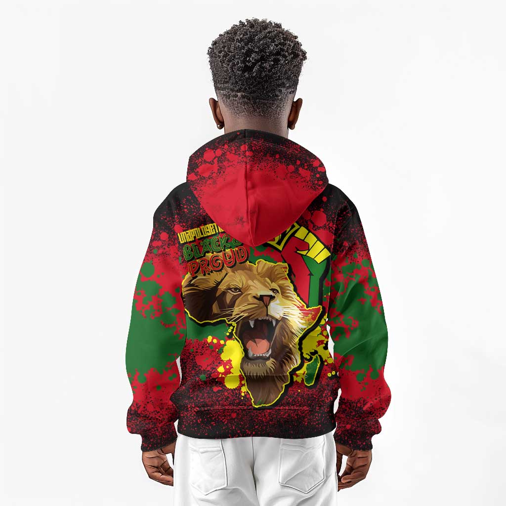 Unapologetically Black and Proud Kid Hoodie Africa Map with Lion